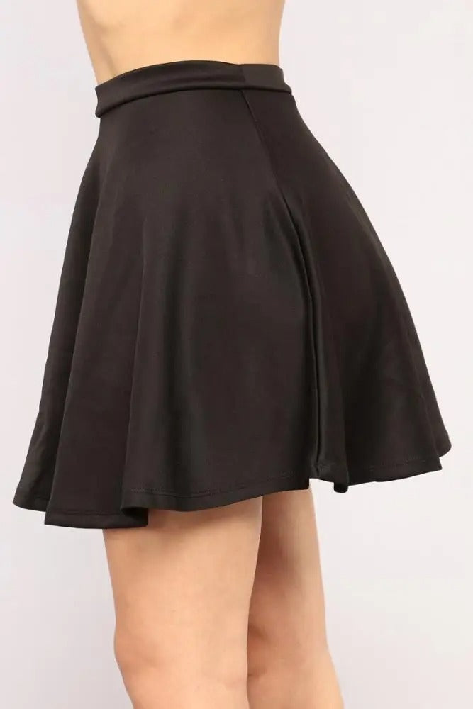 Black flared high-waist mini skirt
