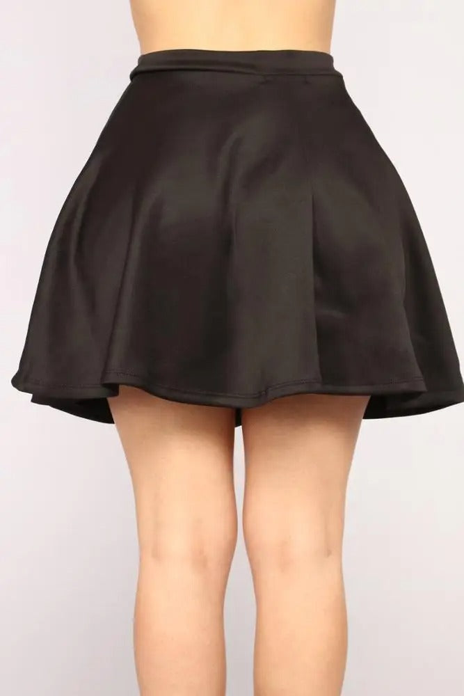 Black flared high-waist mini skirt