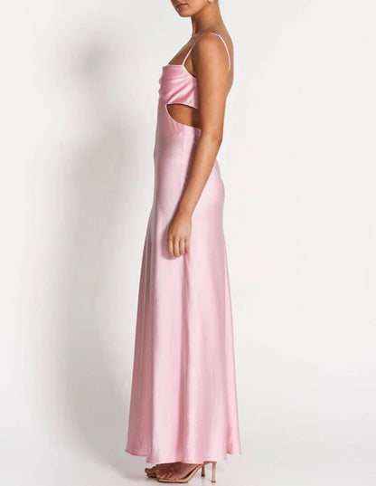 Pink satin-effect cut-out maxi dress