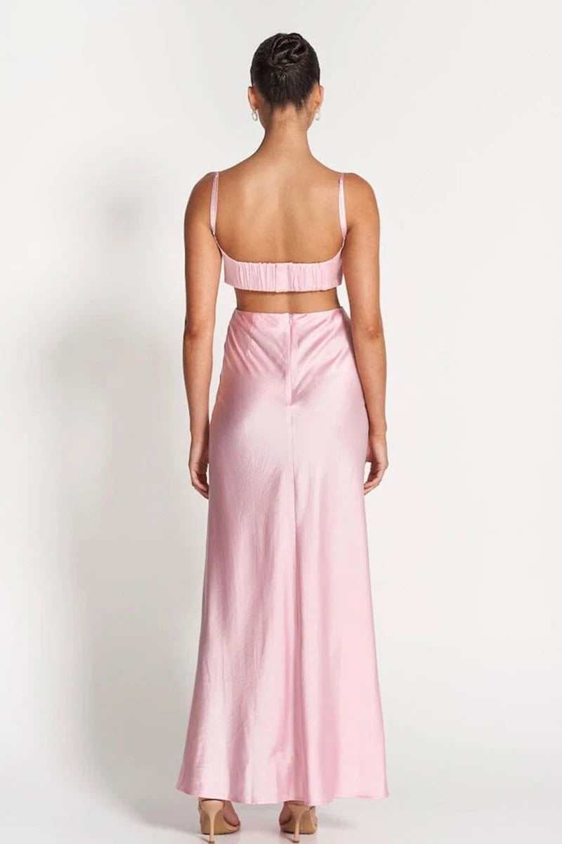 Pink satin-effect cut-out maxi dress