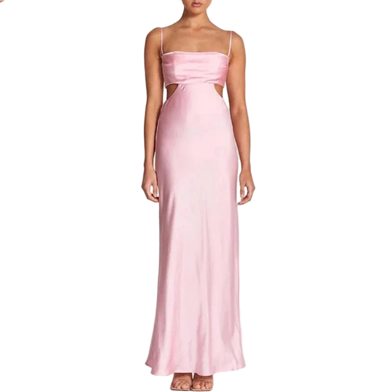 Pink satin-effect cut-out maxi dress