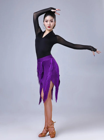 Purple fringe detail asymmetrical skirt