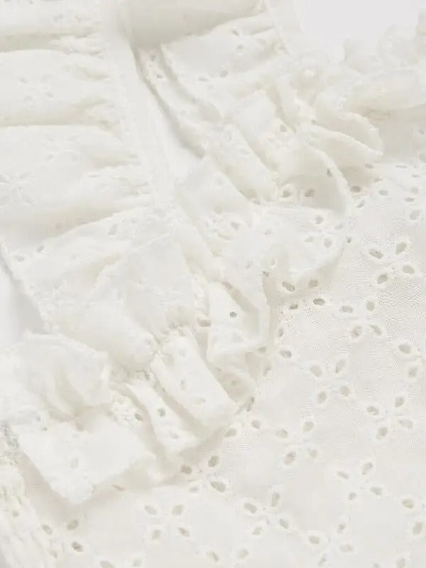 White broderie lace-up cropped sleeveless top