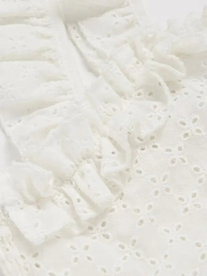 White broderie lace-up cropped sleeveless top